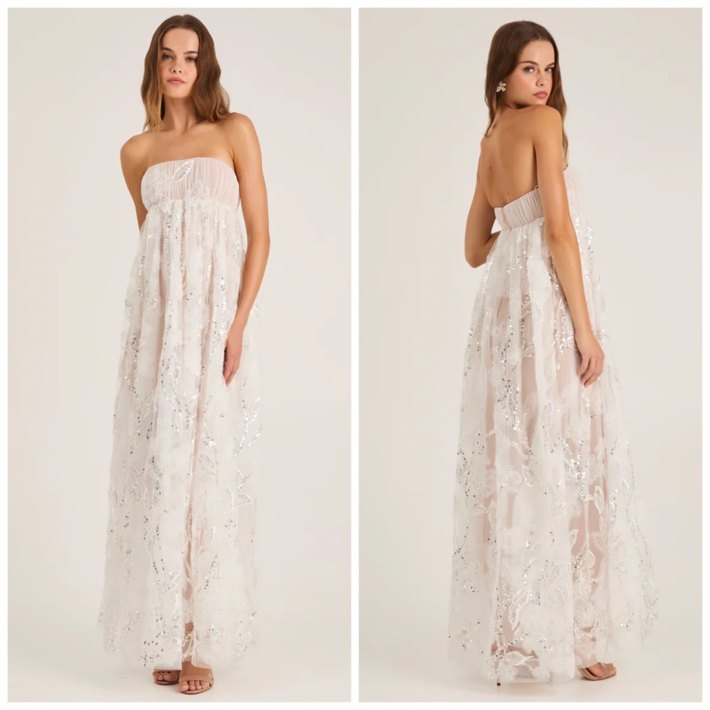 Helsi Beatrice Strapless Maxi Dress White Embellished Sequin Beaded Bridal Small